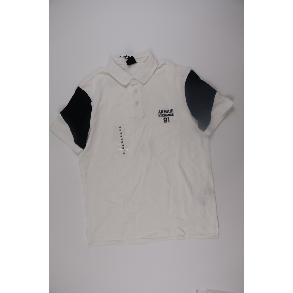 Armani Exchange Mens Polo Shirt Colorblock White Black Medium NWT